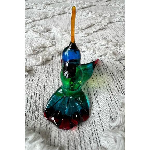Beautiful Handmade Blown Glass Rainbow Colored Hummingbird Ornament - Picture 5 of 6
